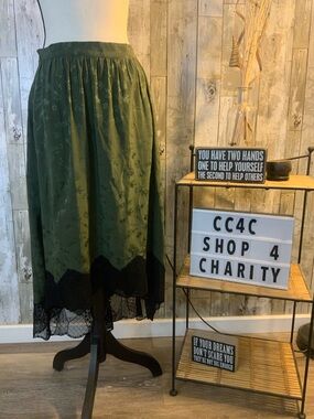 Zadig & Voltaire Olive Green Midi Skirt with Black Lace Hem